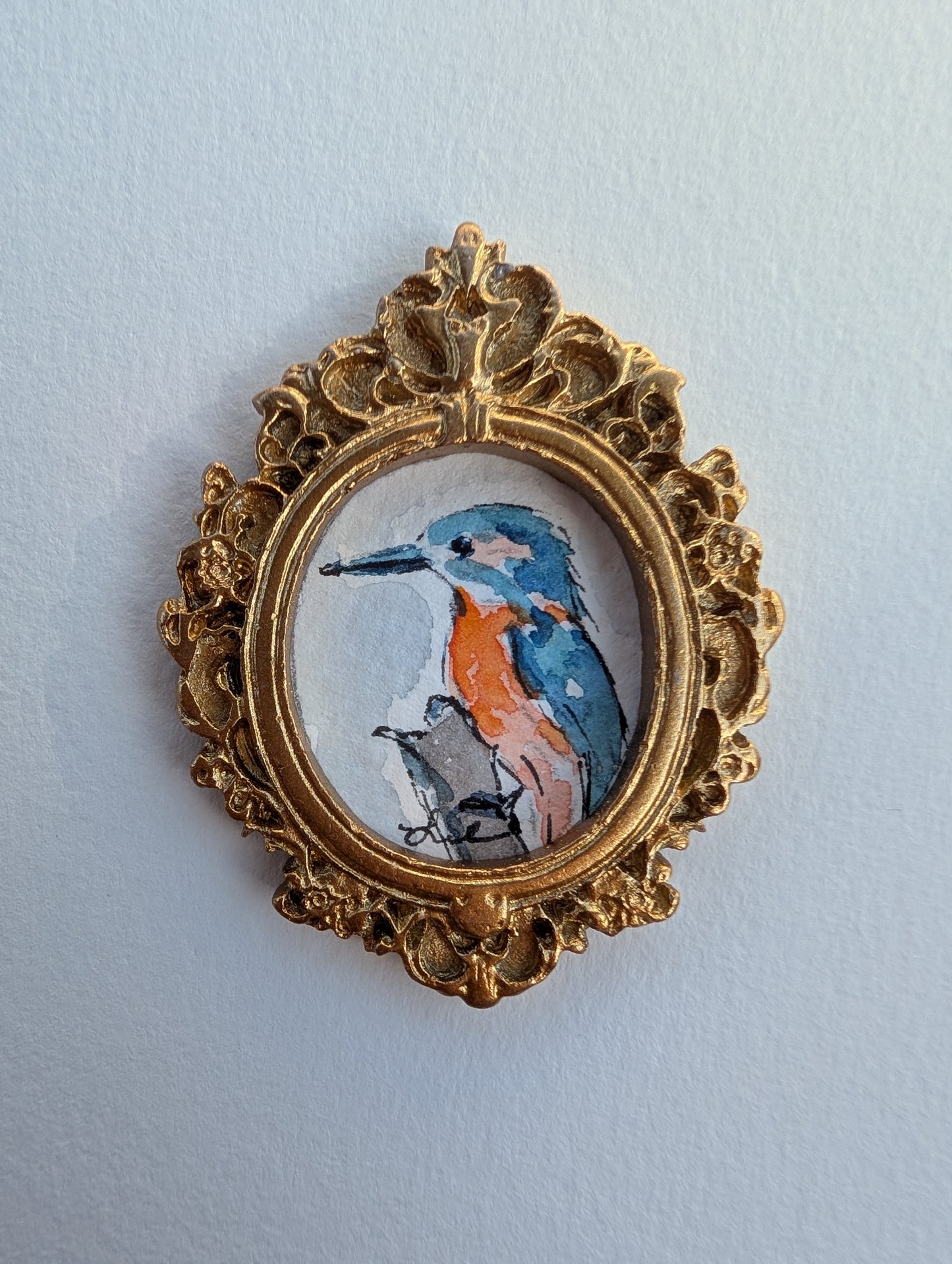 Mini Kingfisher Bird Painting - Original Watercolor Art by Lora Cavallin