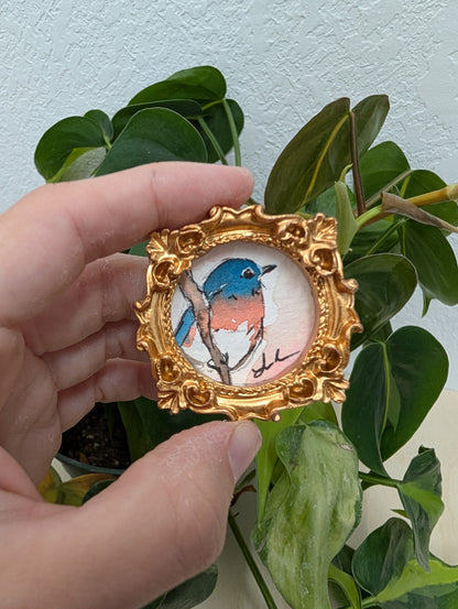 Mini Bluebird Painting - Original Watercolor Art by Lora Cavallin