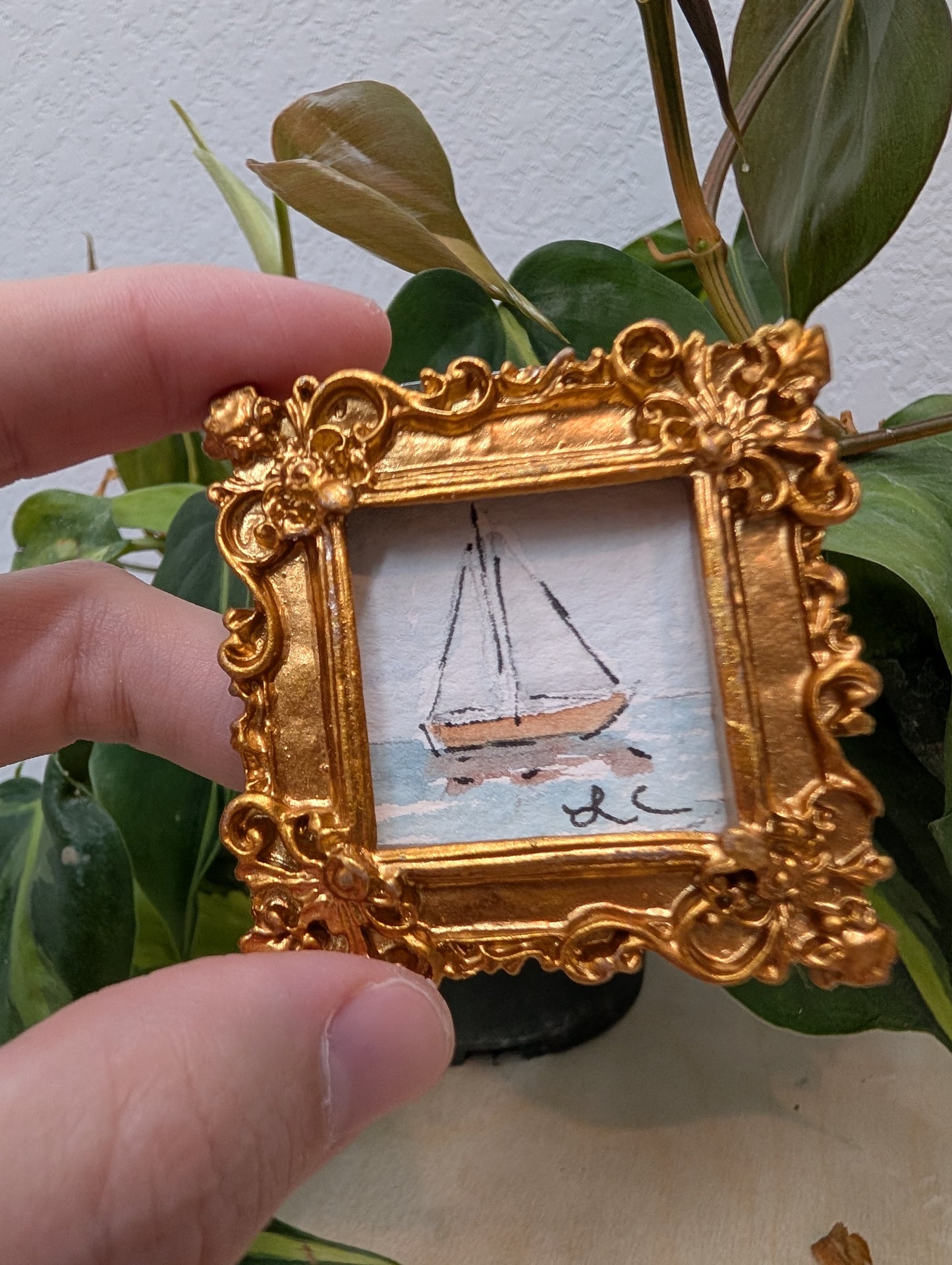 Mini Sailboat Painting - Original Watercolor Art by Lora Cavallin