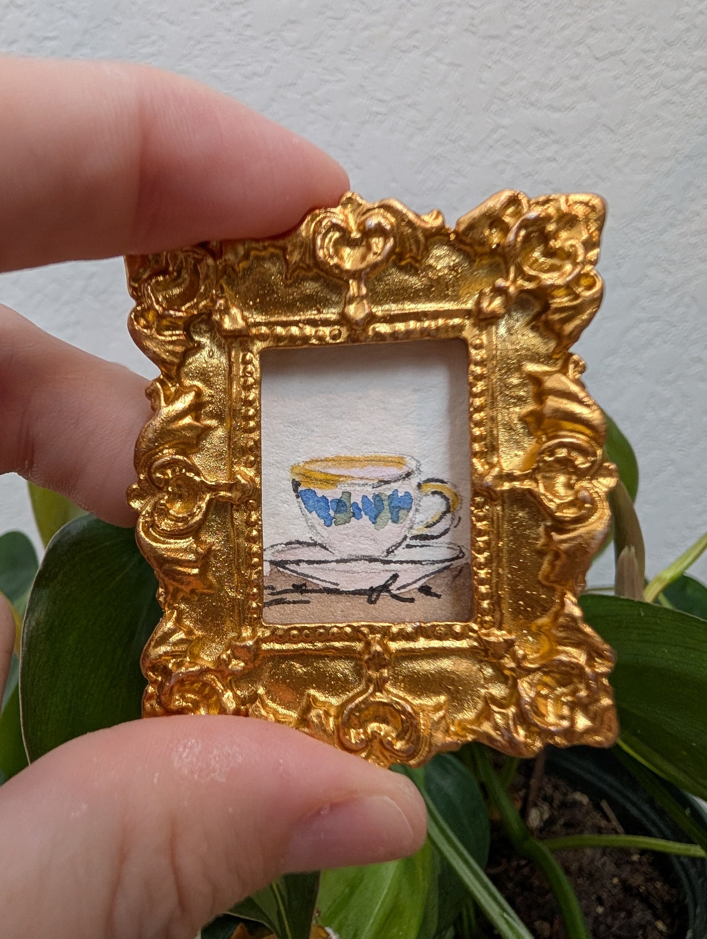 Mini Teacup Painting - Original Watercolor Art by Lora Cavallin