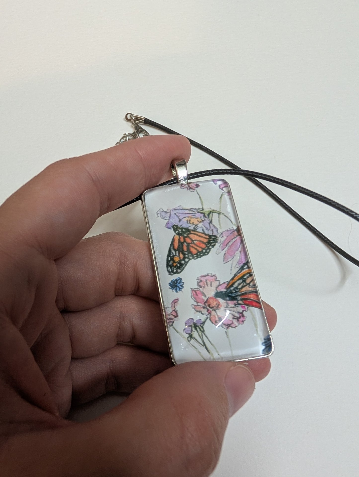 Butterfly and Flowers Pendant Necklace