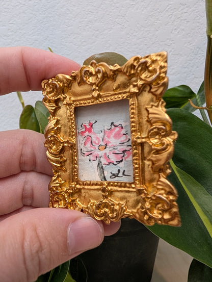 Mini Pink Flower Painting - Original Watercolor Art by Lora Cavallin