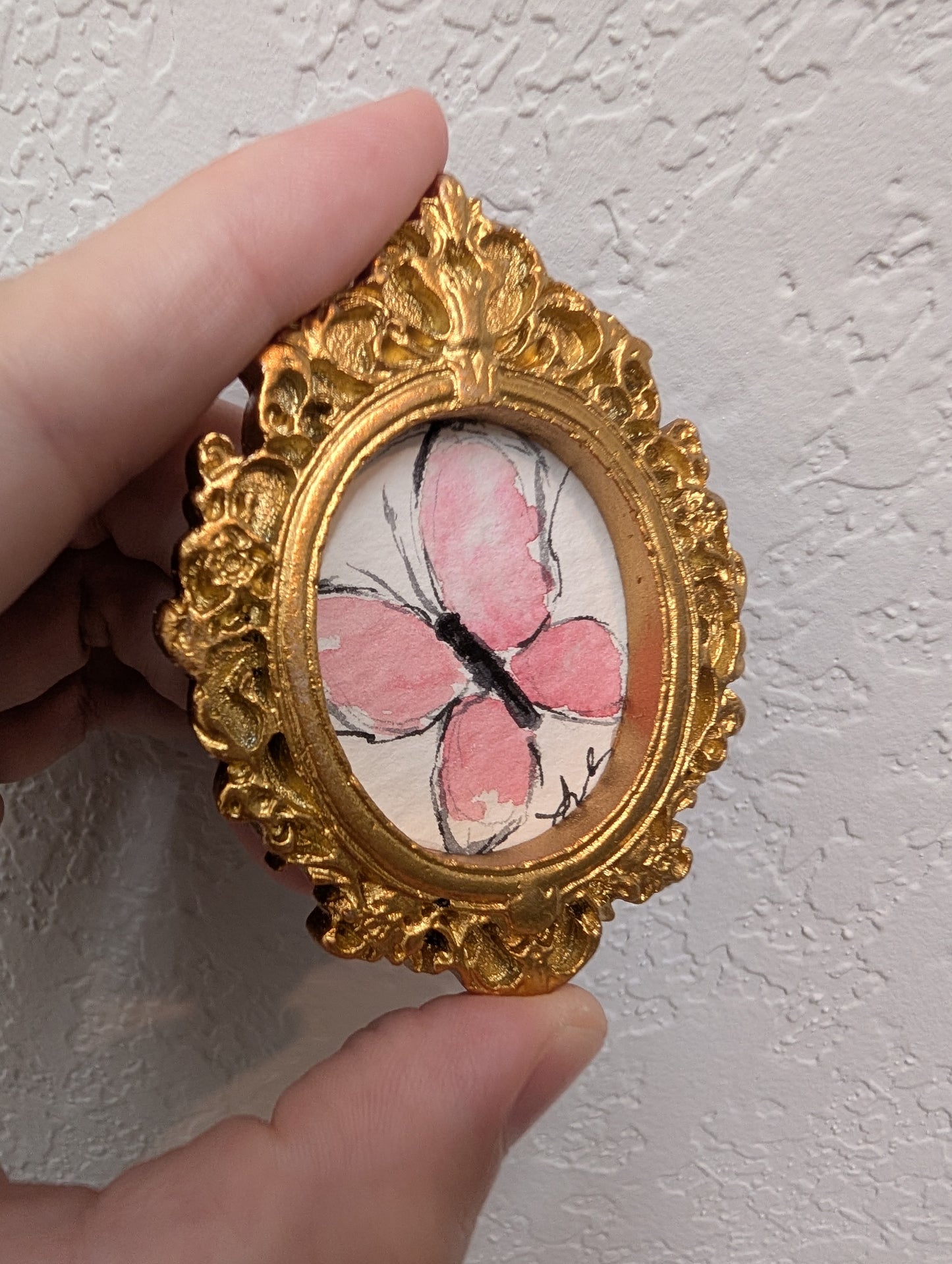 Mini Pink Butterfly Painting - Original Watercolor Art by Lora Cavallin