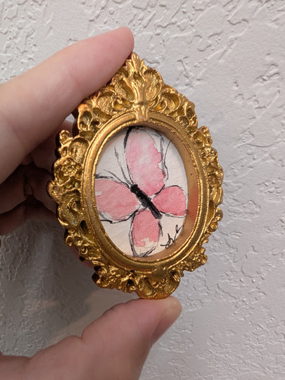 Mini Pink Butterfly Painting - Original Watercolor Art by Lora Cavallin