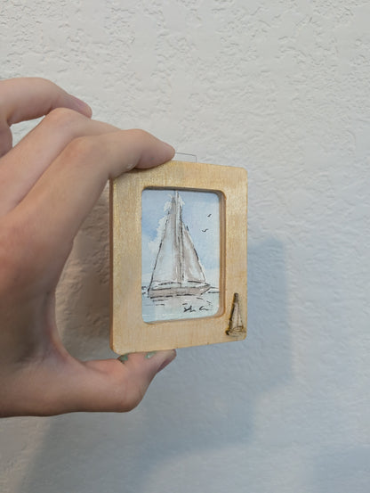 Mini Sailboat Painting - Original Watercolor Art by Lora Cavallin