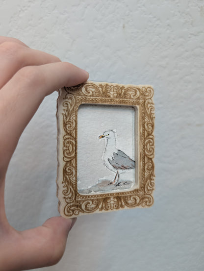 Mini Seagull Painting - Tiny Original Watercolor Art by Lora Cavallin