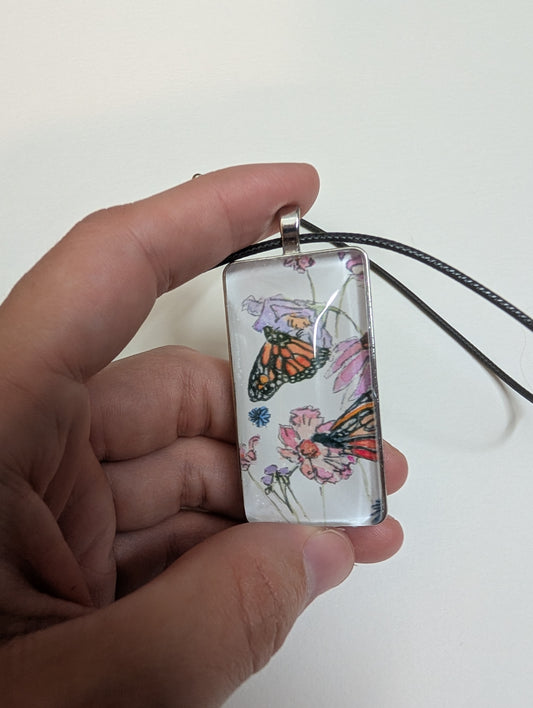 Butterfly and Flowers Pendant Necklace