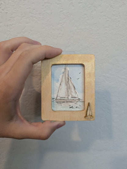 Mini Sailboat Painting - Original Watercolor Art by Lora Cavallin