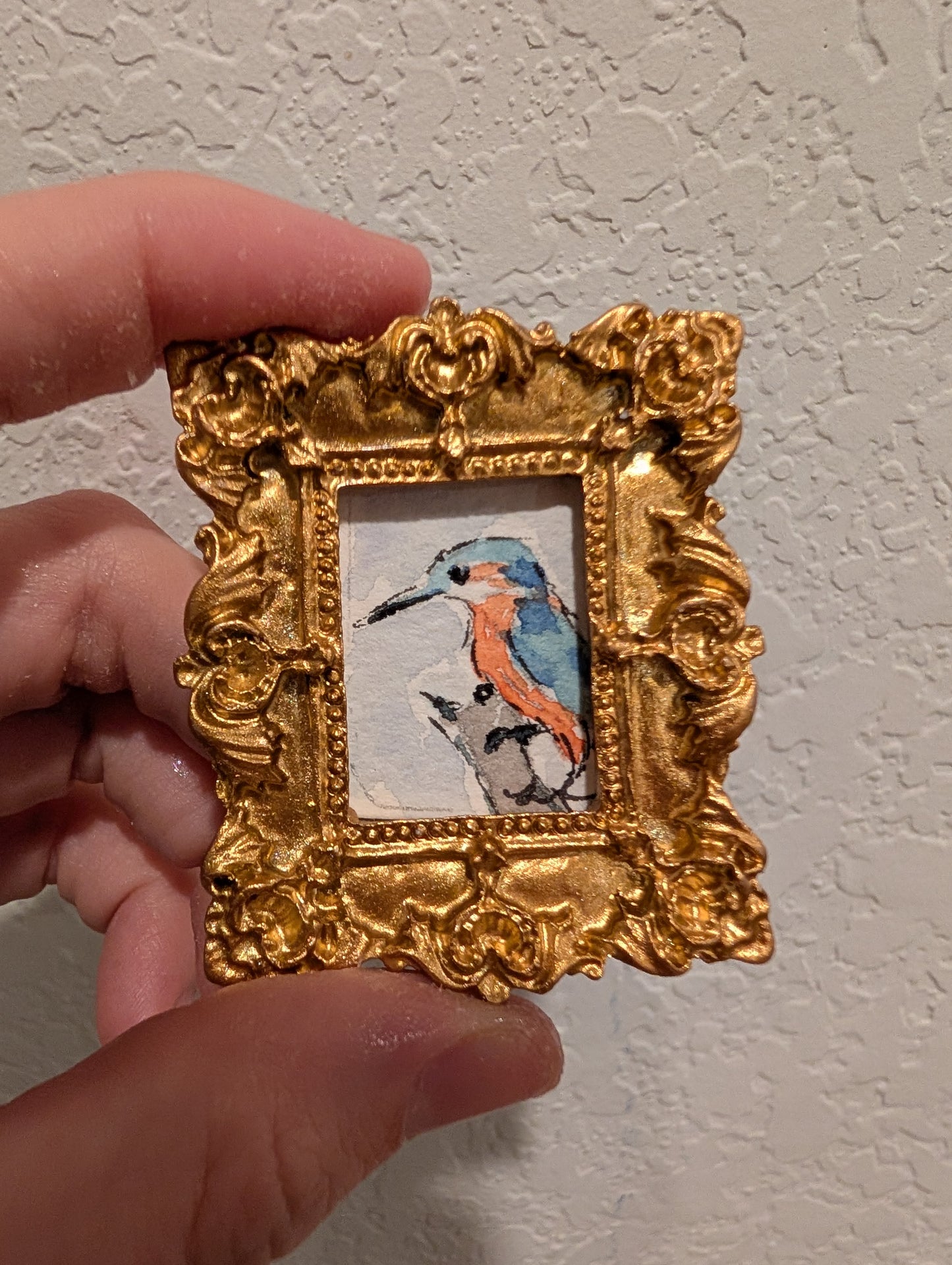 Mini Kingfisher Painting - Original Watercolor Art by Lora Cavallin