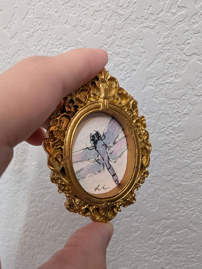 Mini Dragonfly Painting - Original Watercolor Art by Lora Cavallin