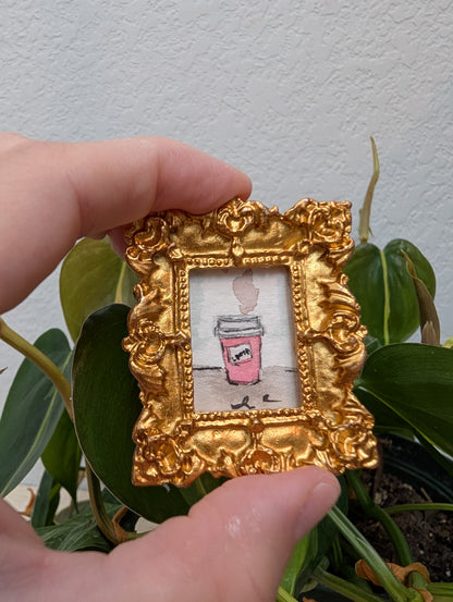 Mini Pink Coffee Cup Painting - Original Watercolor Art by Lora Cavallin