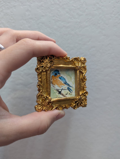 Mini Bluebird Painting - Tiny Original Watercolor Art