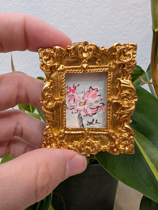 Mini Pink Flower Painting - Original Watercolor Art by Lora Cavallin