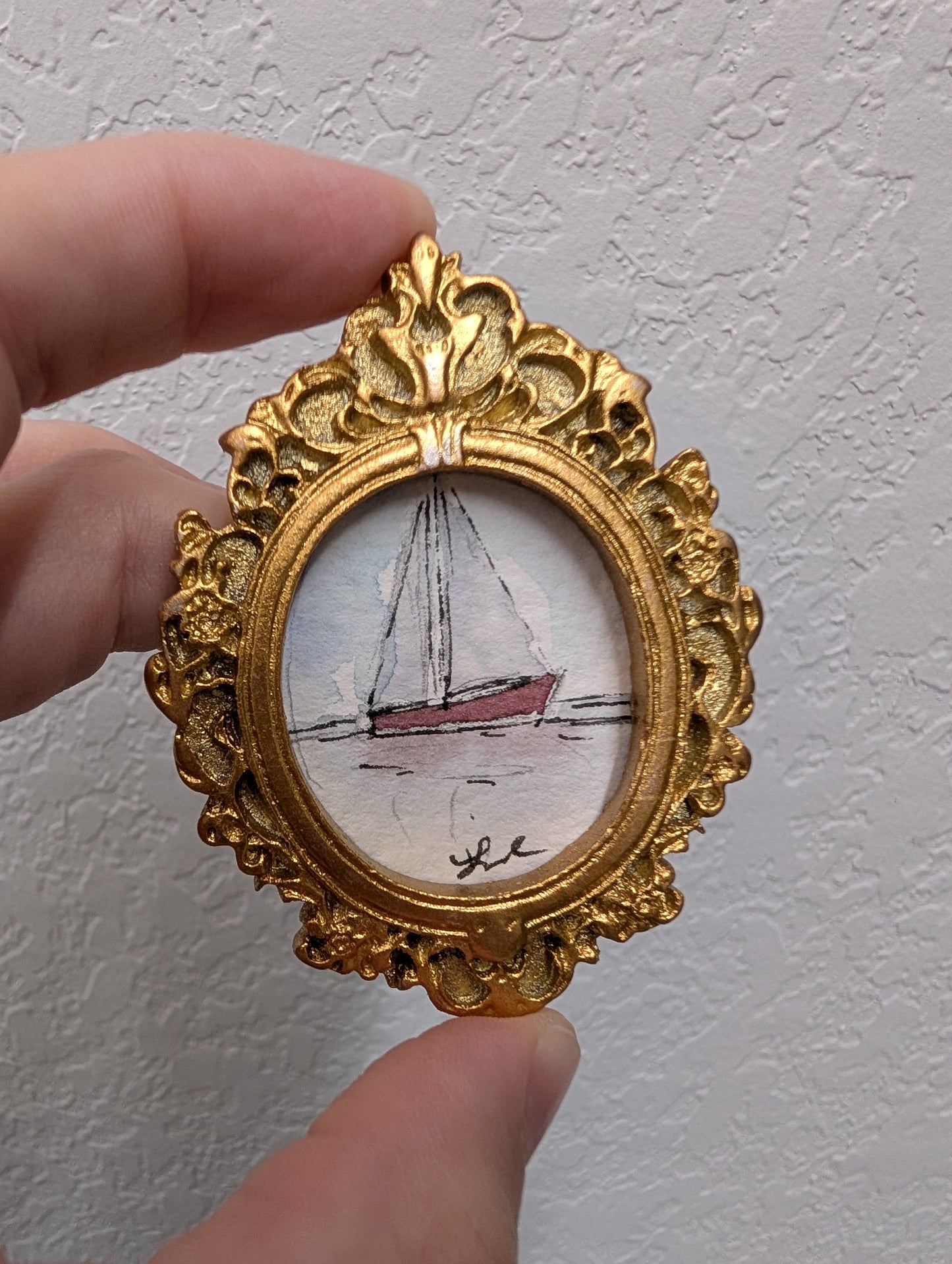 Mini Sailboat Painting - Original Watercolor Art by Lora Cavallin