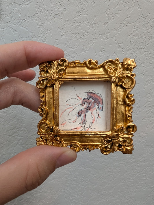 Mini Jellyfish Painting - Tiny Original Watercolor Art by Lora Cavallin