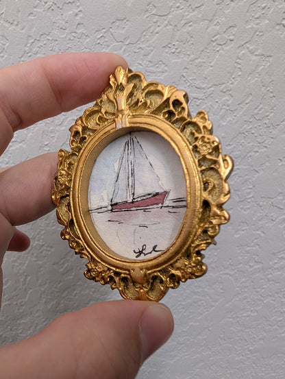 Mini Sailboat Painting - Original Watercolor Art by Lora Cavallin