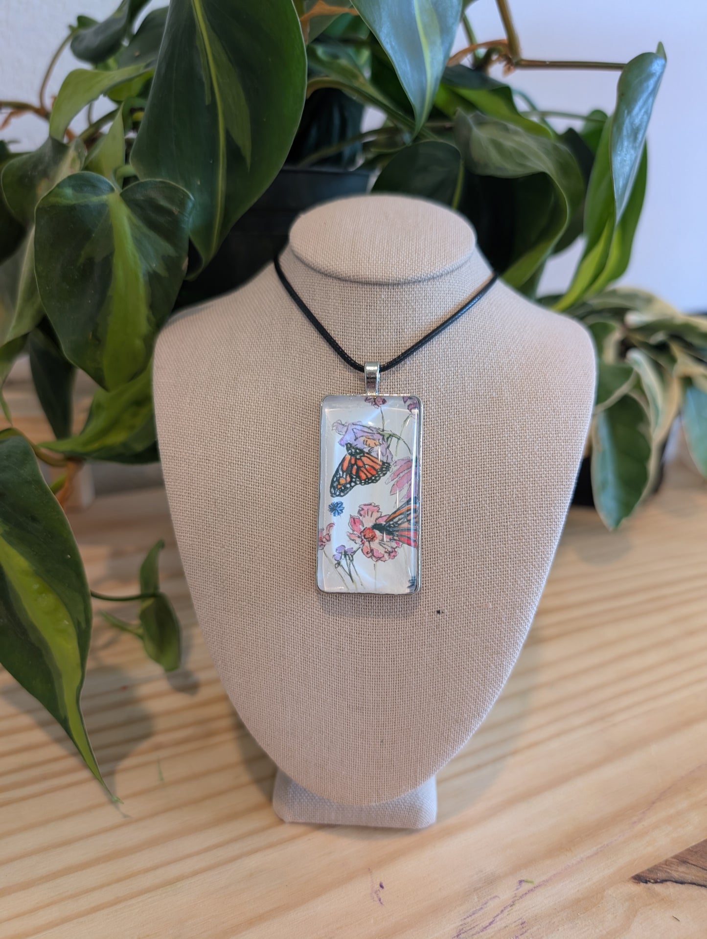 Butterfly and Flowers Pendant Necklace