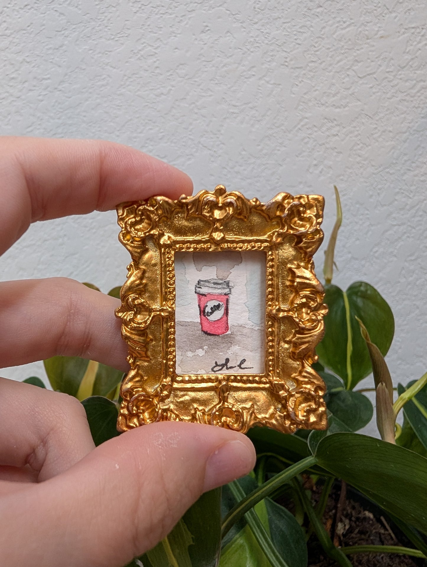 Mini Pink Coffee Cup Painting - Original Watercolor Art by Lora Cavallin