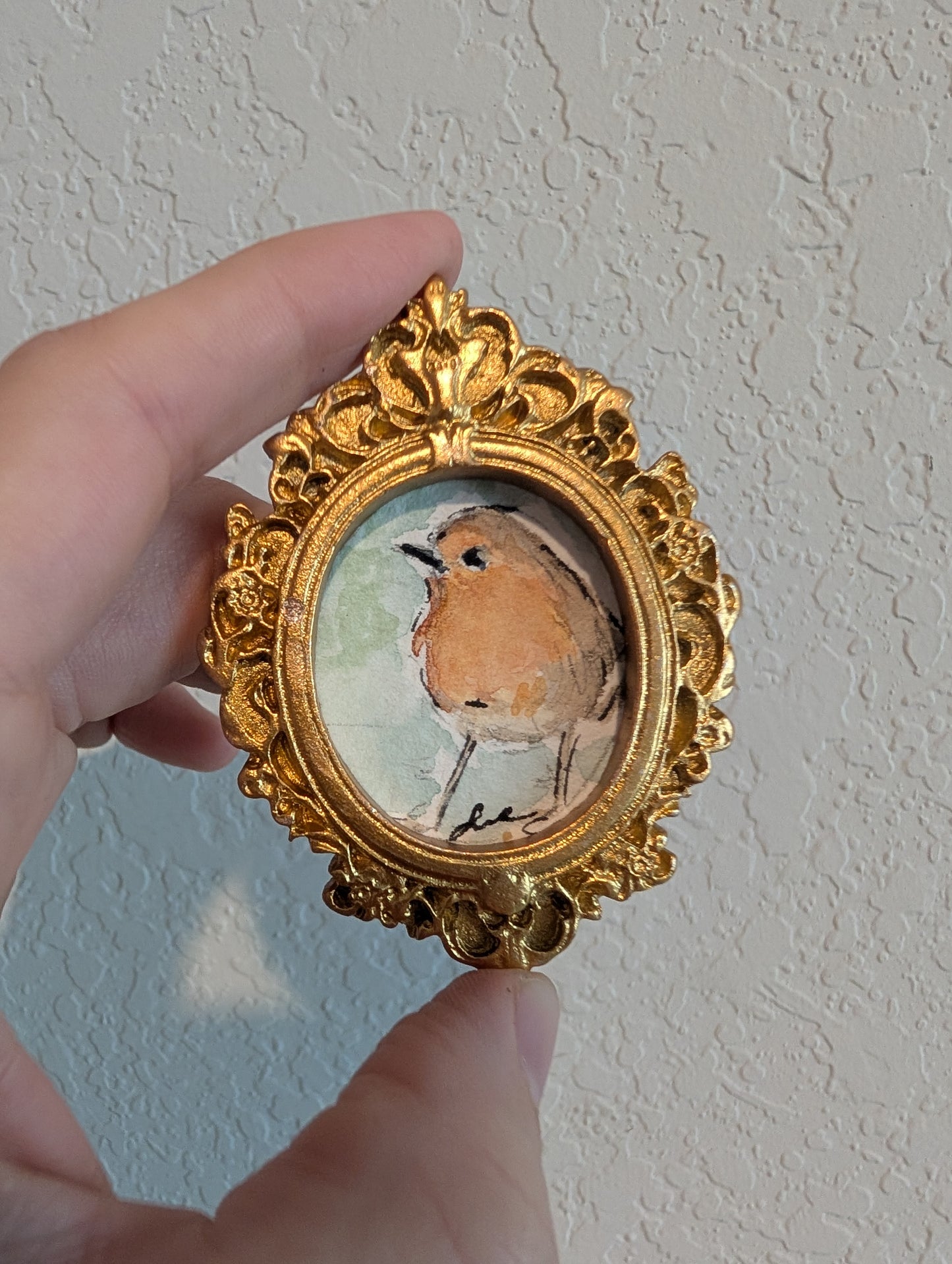 Mini Robin Bird Painting - Original Watercolor Art by Lora Cavallin