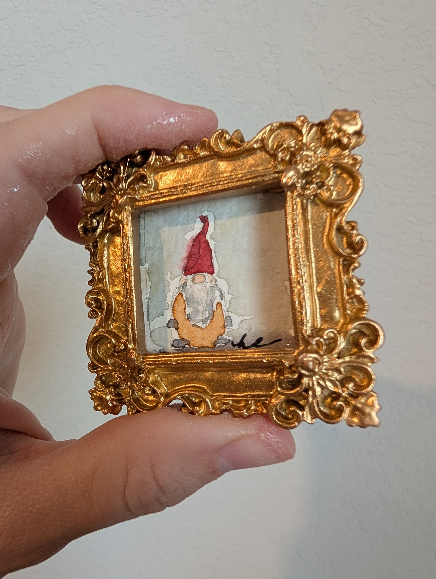 Mini Gnome Tomte Painting - Original Watercolor Art by Lora Cavallin