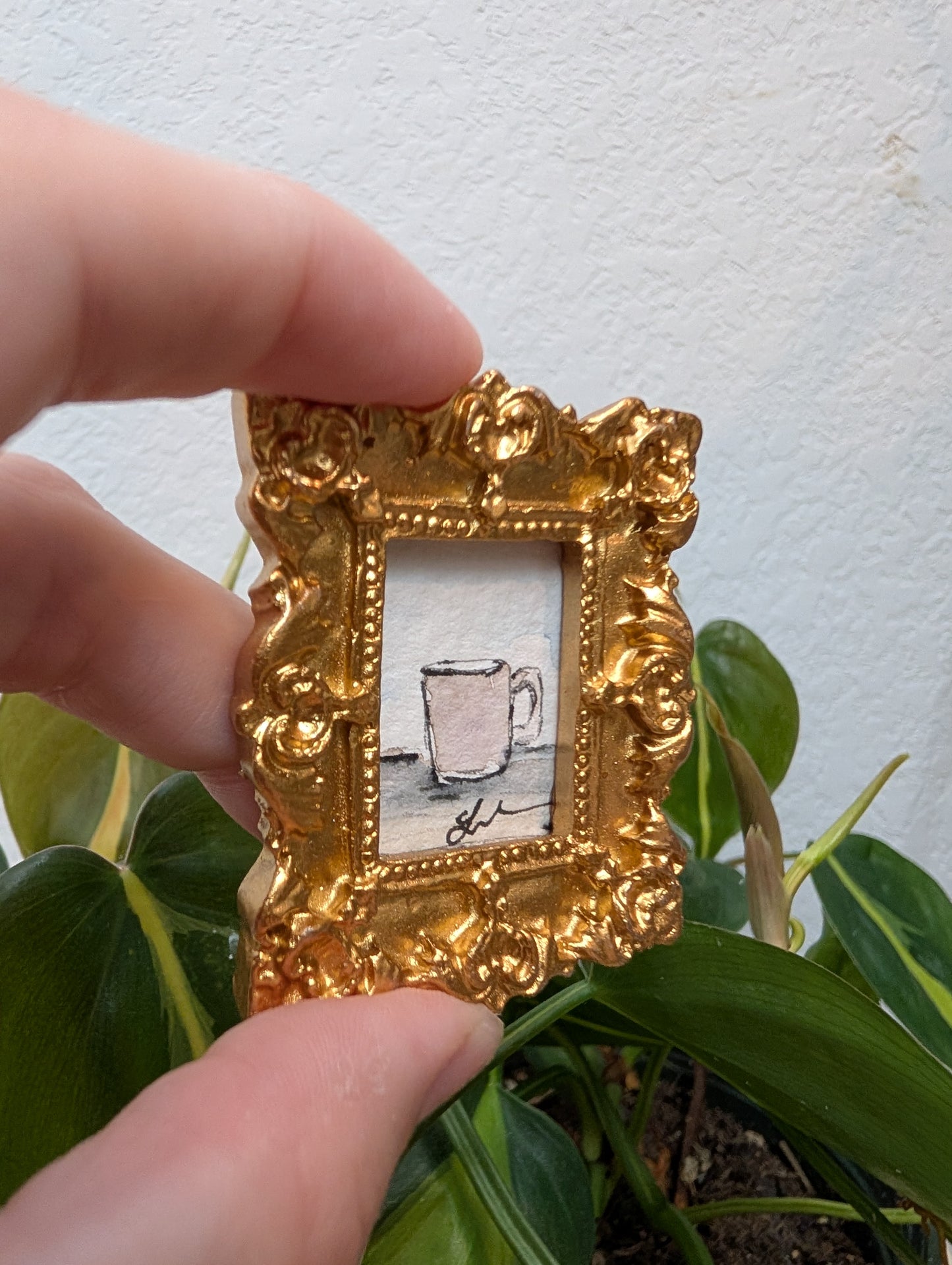 Mini Coffee Mug Painting - Original Watercolor Art by Lora Cavallin