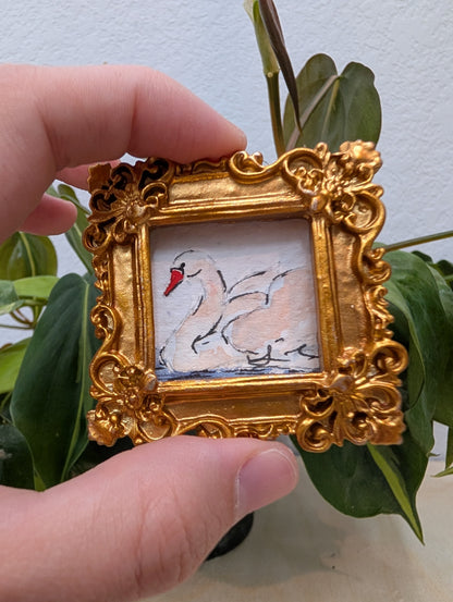 Mini Swan Painting - Original Watercolor Art by Lora Cavallin