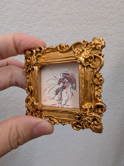 Mini Jellyfish Painting - Tiny Original Watercolor Art by Lora Cavallin