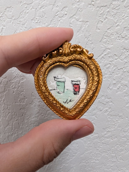 Mini Coffee Cups Painting - Original Watercolor Art by Lora Cavallin