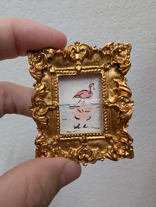 Mini Flamingo Painting - Tiny Original Watercolor Art by Lora Cavallin
