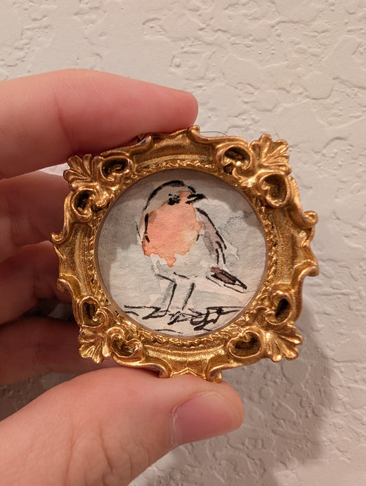 Mini Robin Bird Painting - Original Watercolor Art by Lora Cavallin