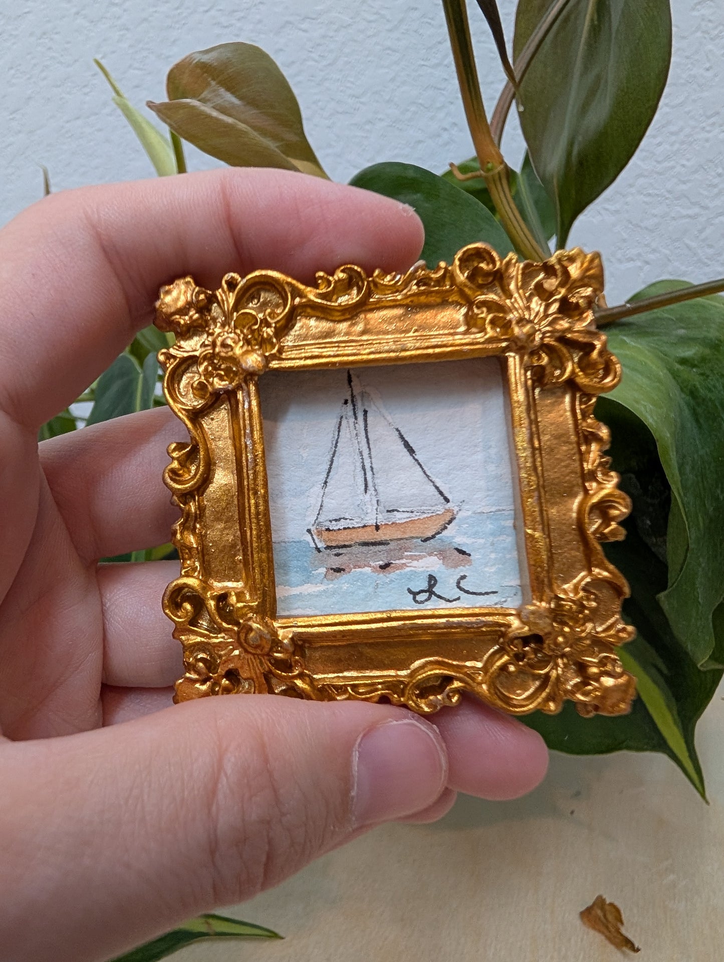 Mini Sailboat Painting - Original Watercolor Art by Lora Cavallin