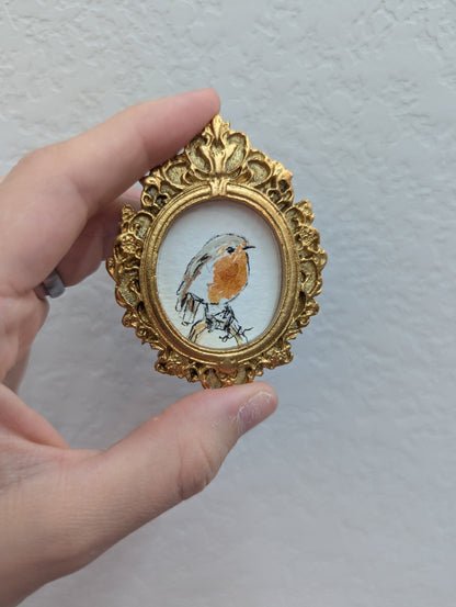 Mini Robin Bird Painting - Tiny Original Watercolor Art