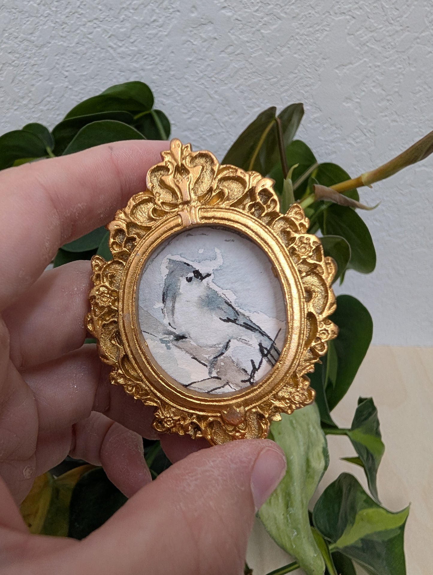 Mini Tufted Titmouse Bird Painting - Original Watercolor Art by Lora Cavallin