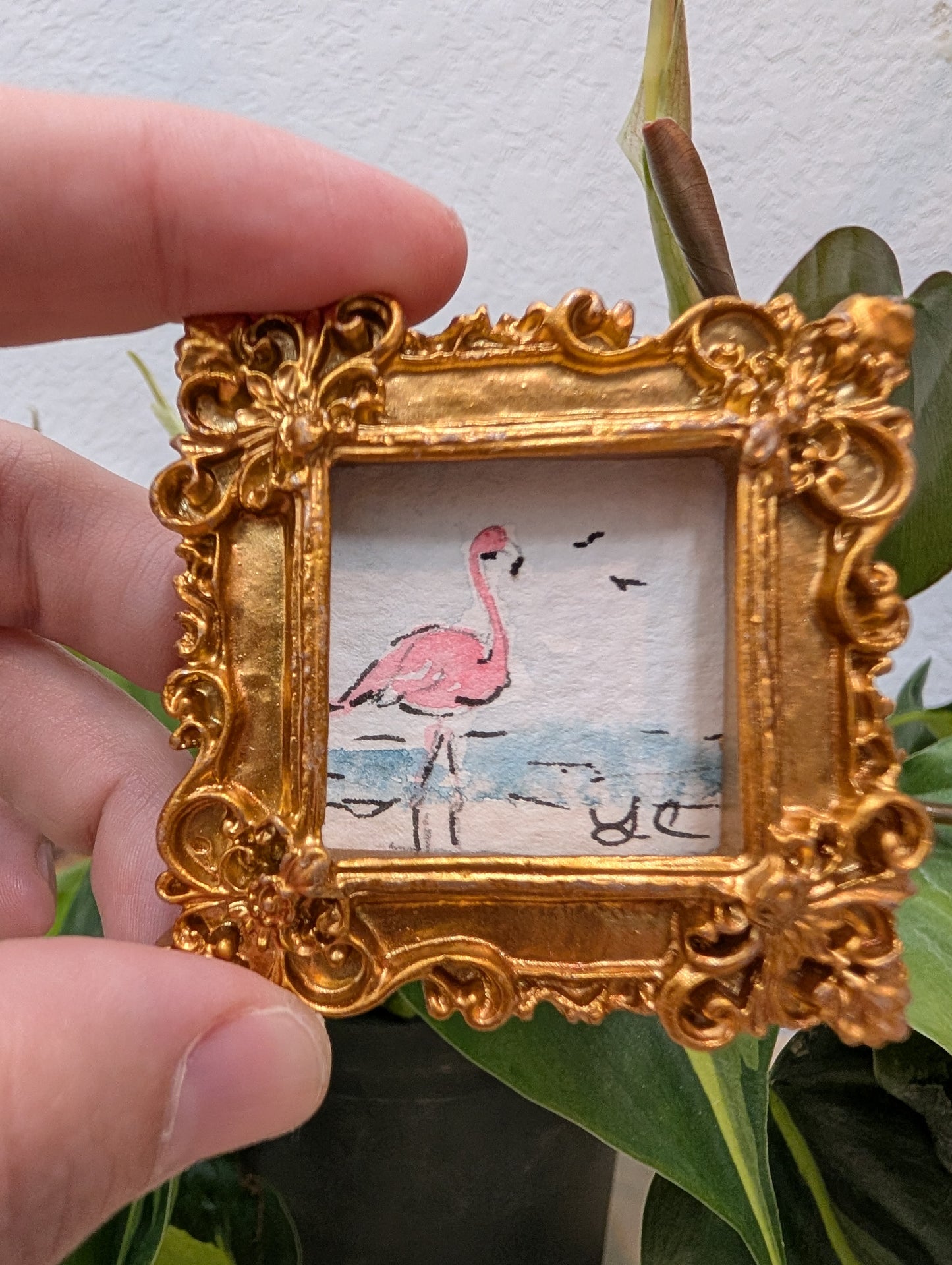 Mini Flamingo Painting - Original Watercolor Art by Lora Cavallin