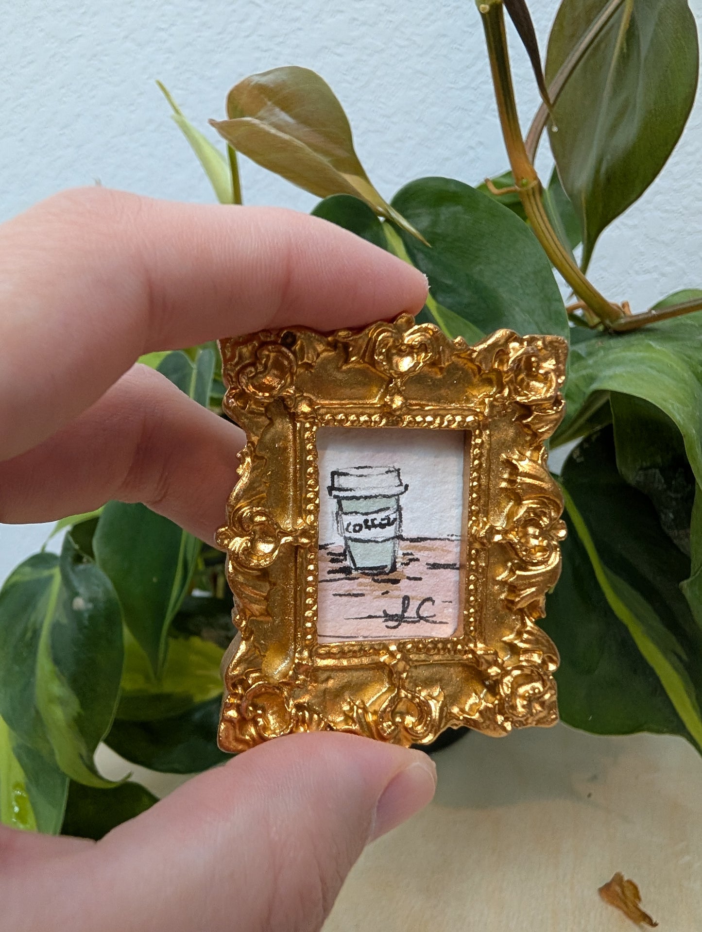 Mini Coffee Painting - Original Watercolor Art by Lora Cavallin
