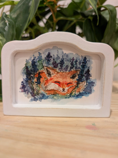 Mini Sleeping Fox Art Print - Wood Arch Frame - Lora Cavallin Art
