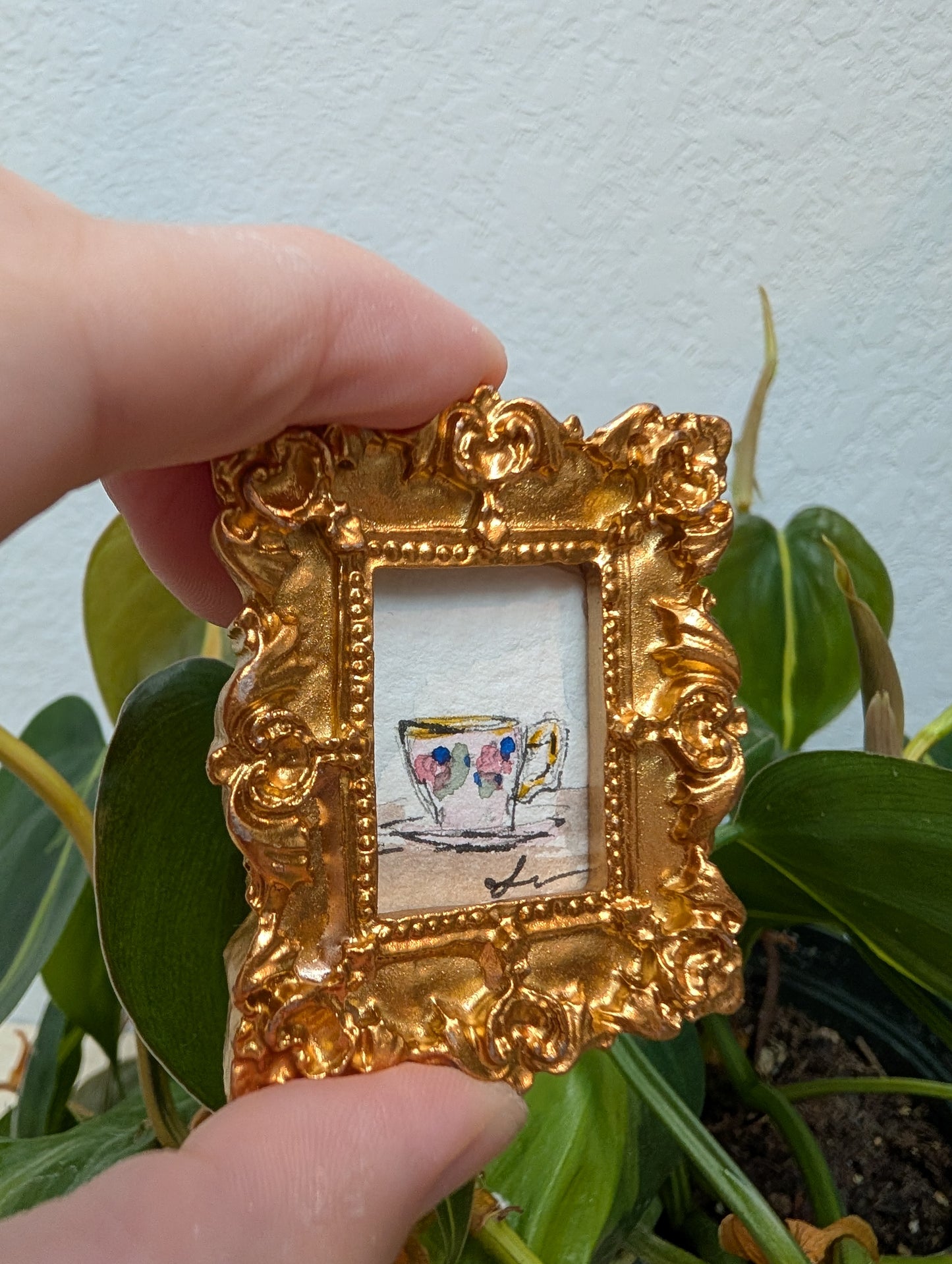 Mini Teacup Painting - Original Watercolor Art by Lora Cavallin