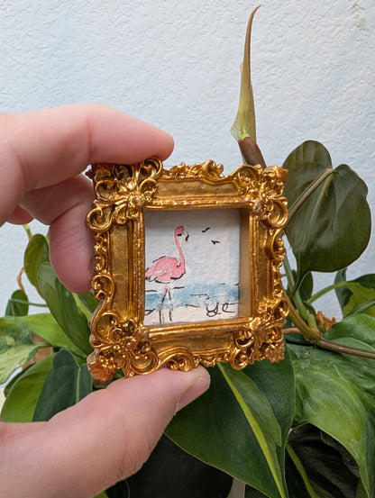 Mini Flamingo Painting - Original Watercolor Art by Lora Cavallin