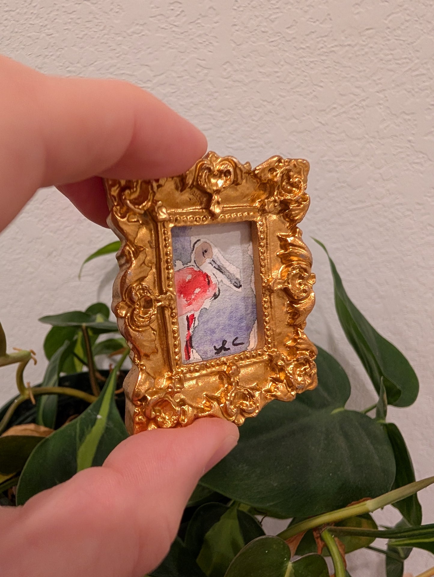 Mini Spoonbill Painting - Original Watercolor Art by Lora Cavallin