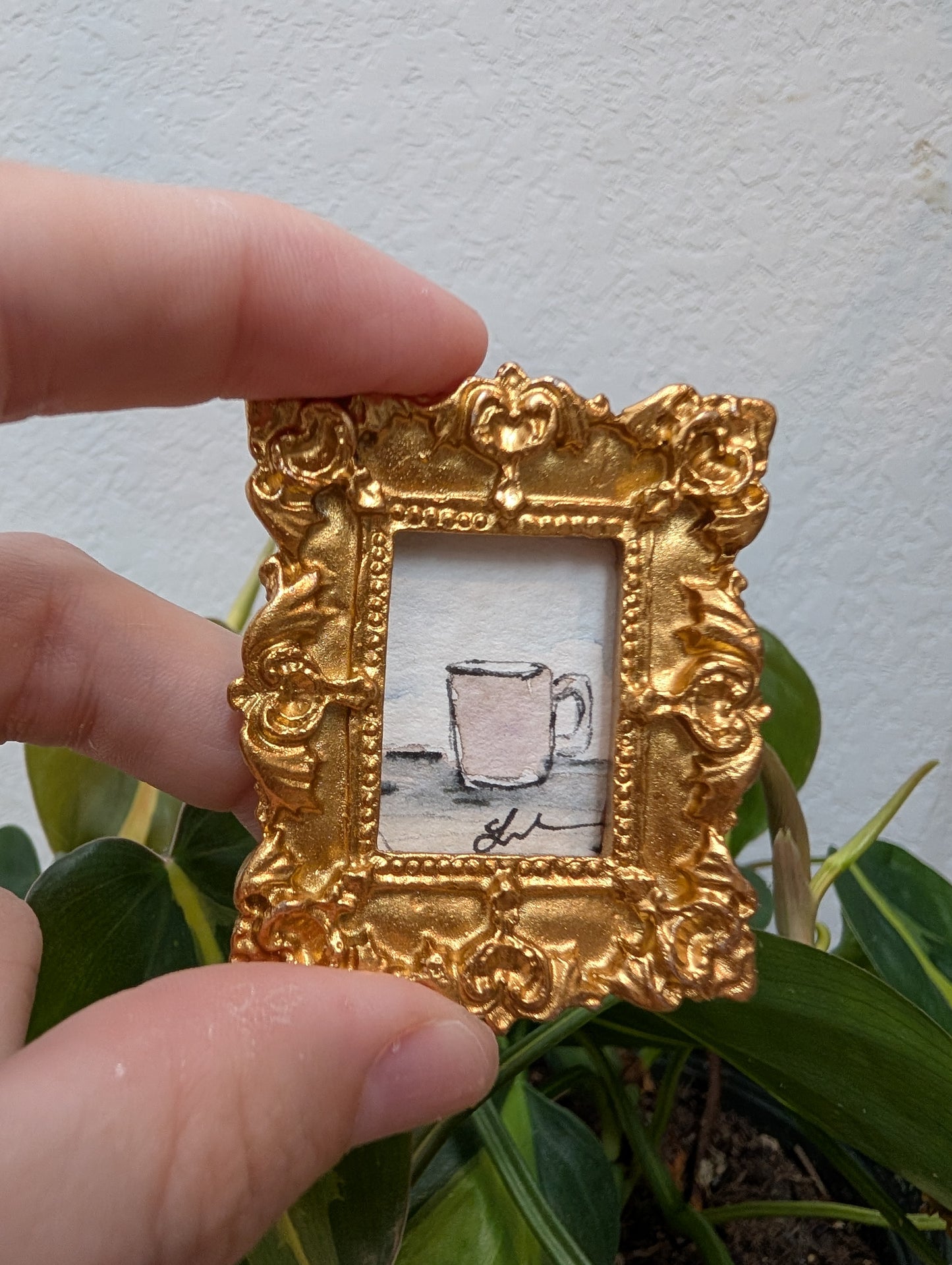 Mini Coffee Mug Painting - Original Watercolor Art by Lora Cavallin