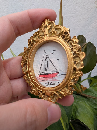Mini Sailboat Painting - Original Watercolor Art by Lora Cavallin
