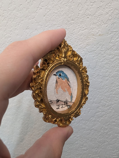 Mini Bluebird Painting - Original Watercolor Art by Lora Cavallin