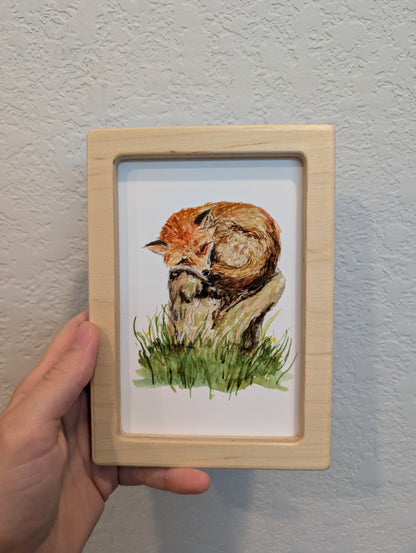 Fox on Tree Stump Art Print - Solidframe Art by Lora Cavallin