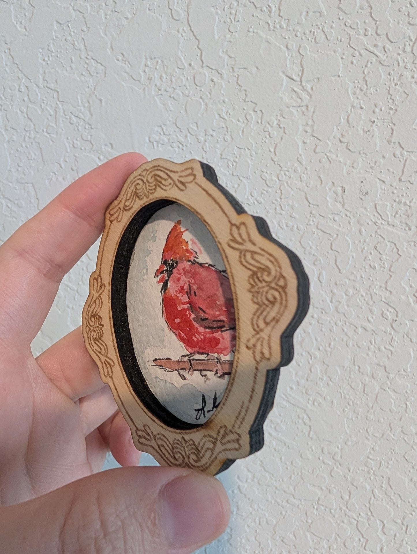 Mini Cardinal Bird Painting - Original Watercolor Art by Lora Cavallin