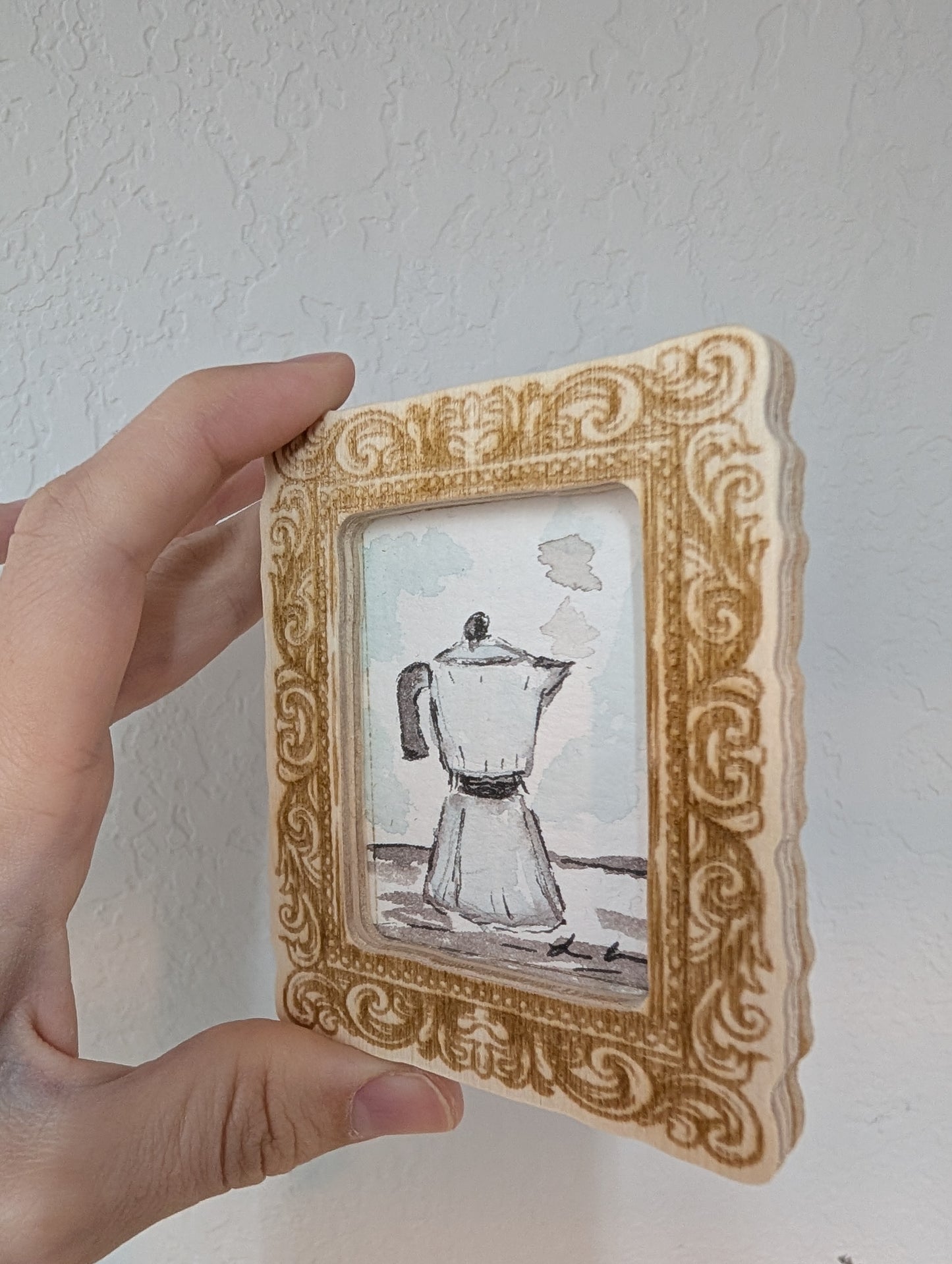Mini Moka Coffee Pot Painting - Original Watercolor Art by Lora Cavallin