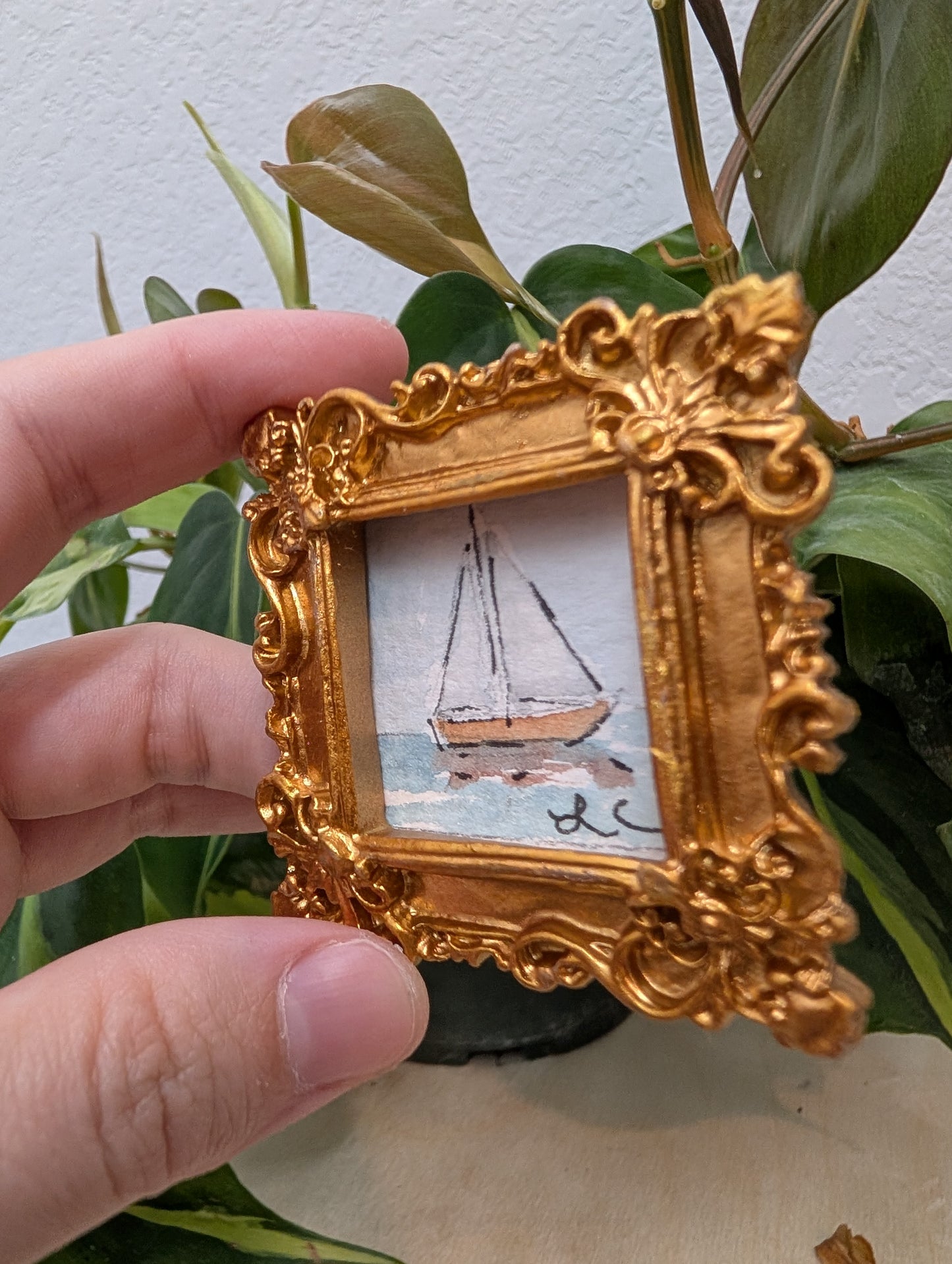 Mini Sailboat Painting - Original Watercolor Art by Lora Cavallin