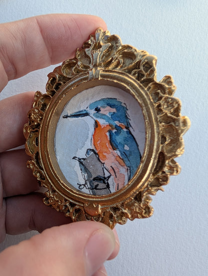 Mini Kingfisher Bird Painting - Original Watercolor Art by Lora Cavallin
