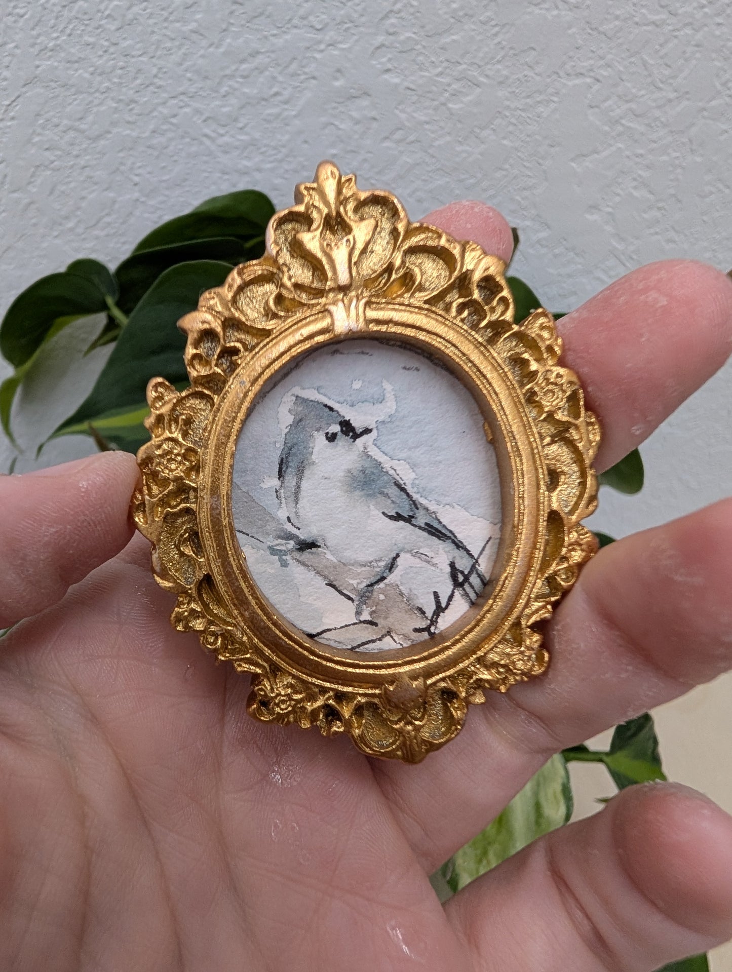 Mini Tufted Titmouse Bird Painting - Original Watercolor Art by Lora Cavallin