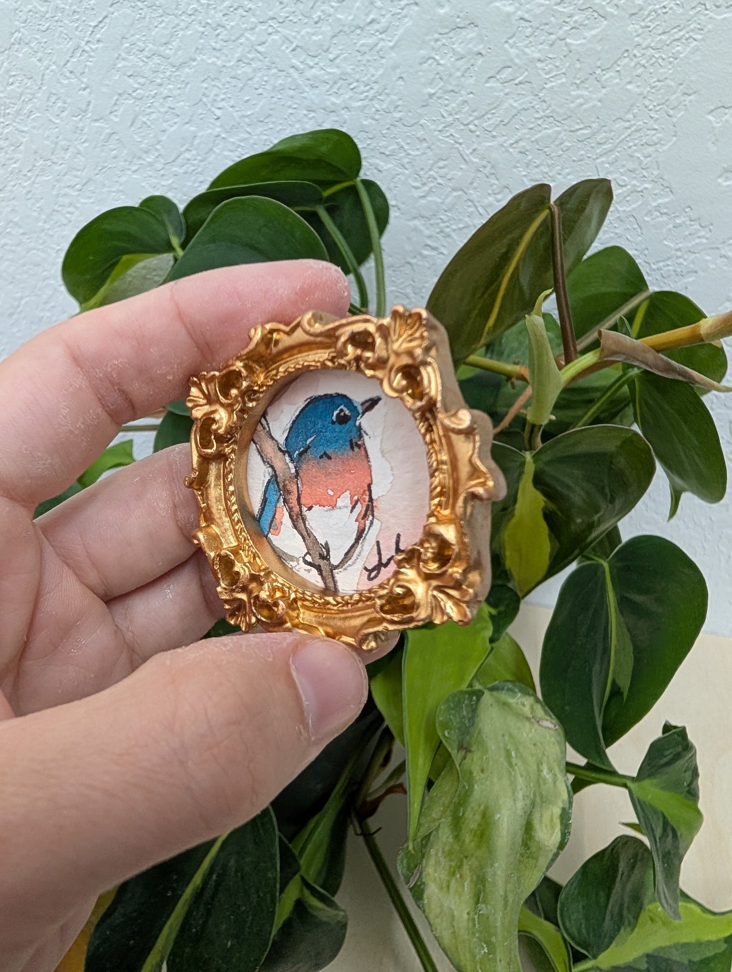 Mini Bluebird Painting - Original Watercolor Art by Lora Cavallin