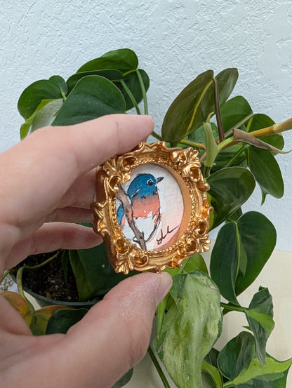 Mini Bluebird Painting - Original Watercolor Art by Lora Cavallin